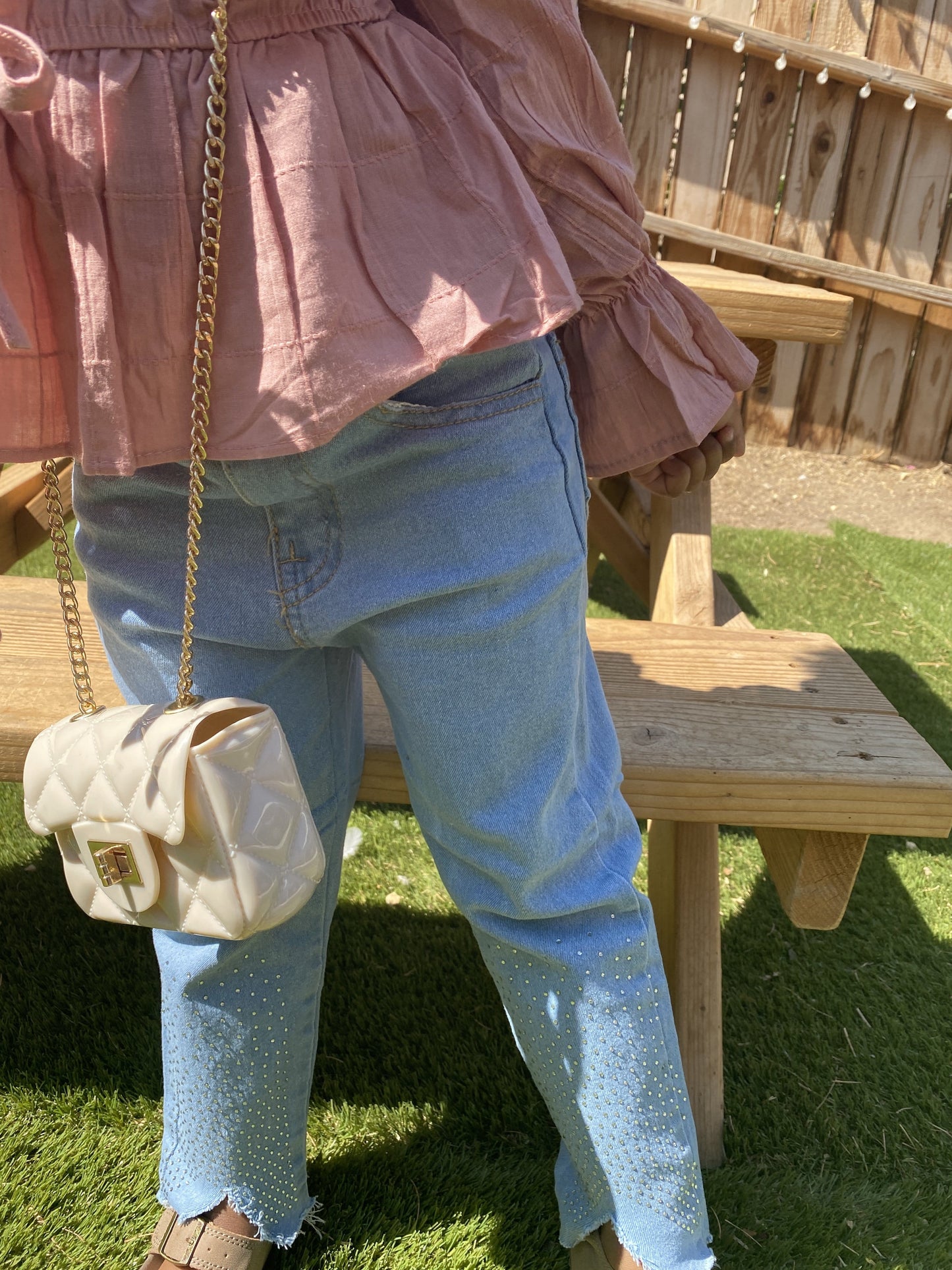 
                  
                    Pink Blouse and Denim Pant Set
                  
                