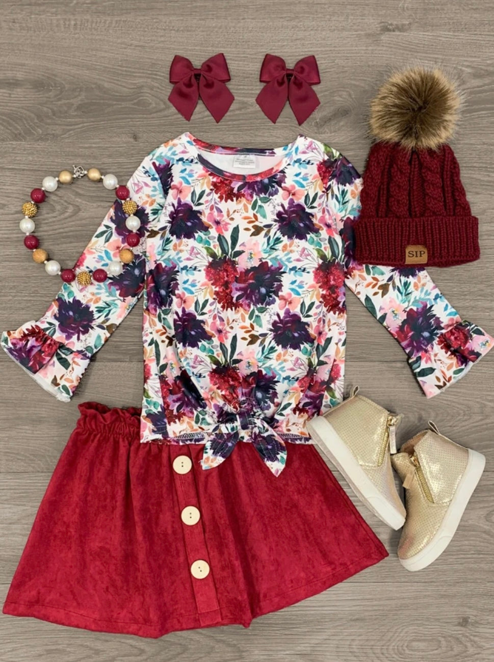 Raspberry Floral Suede Set